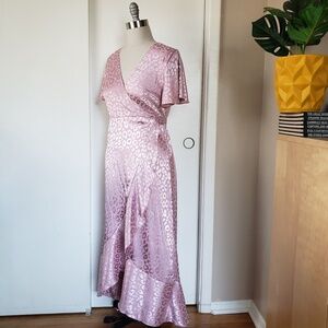 Pink Cheetah Midi Wrap Dress Size Medium NEW!